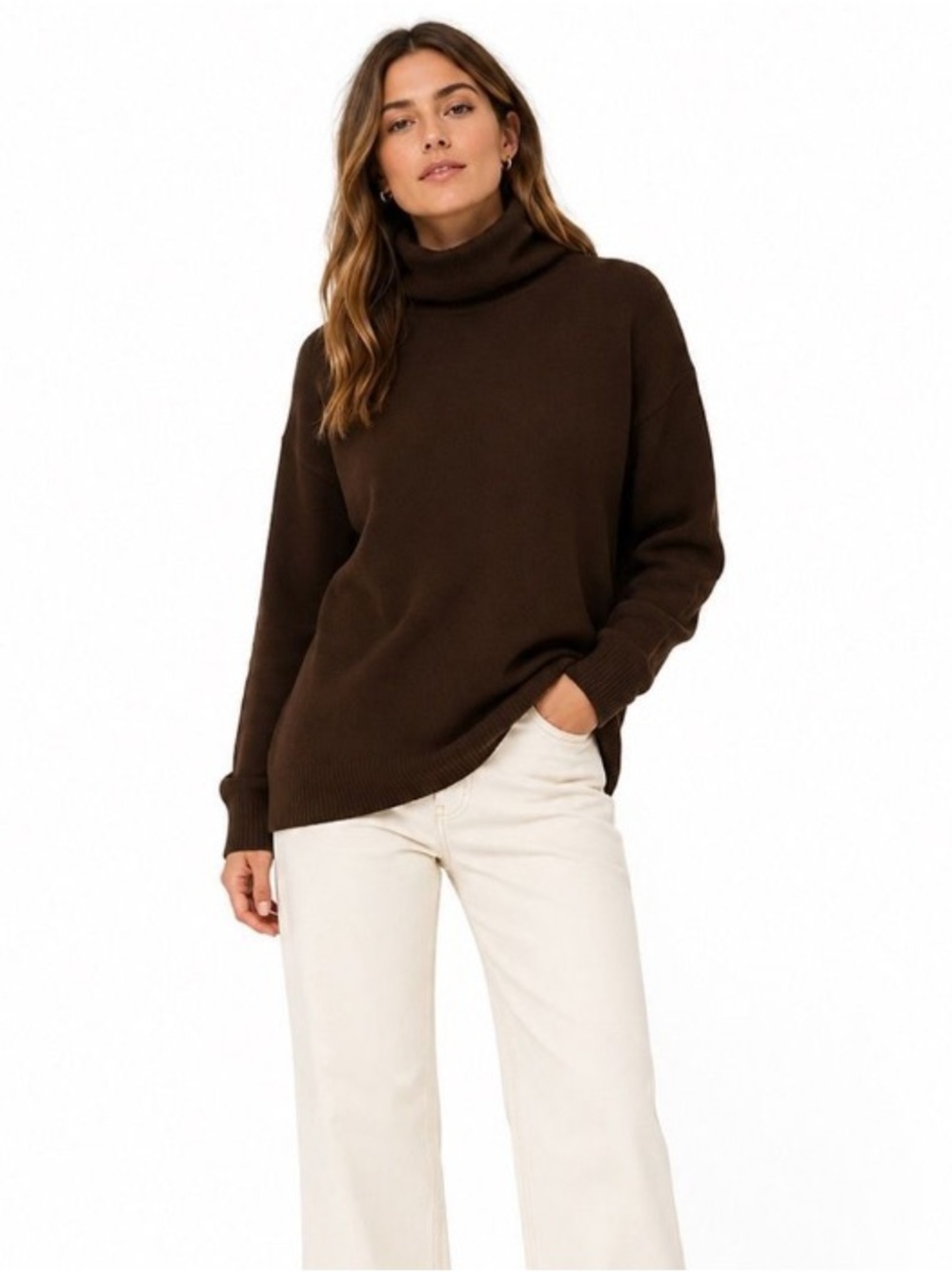 Massimo Dutti Wool/Cashmere Blend Chocolate Brown Oversized Turtleneck NWT